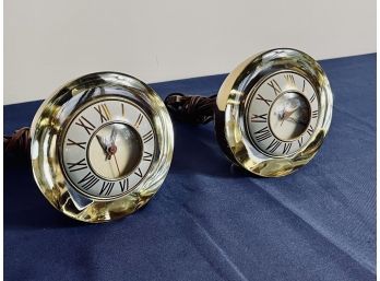 Pair Of Vintage Telechron Desk Clocks - Very Heavy Glass