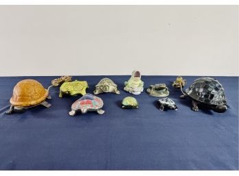 Collection Of Turtles And Frog - Ceramic And Glass - Decorative