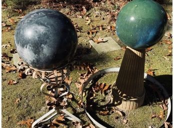 Pair Of Ceramic Garden Balls On Stands