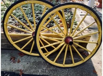Pair Of Painted Antique Wood Wagon Wheels