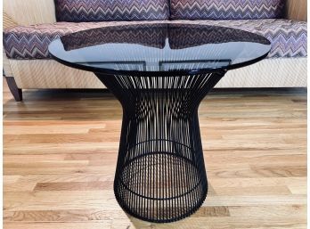 Vintage Knoll Side Table - Smoke Glass With Black Metal Wire