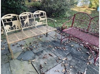 Pair Of Metal Garden Benches - Gold And Red