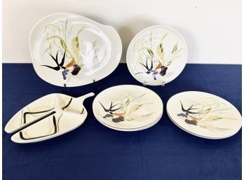 Set Of 1960s Red Wing Pottery - Bird And Fruit Plates