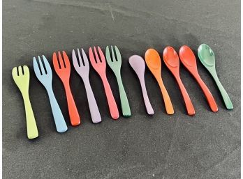 Set Of 6 Small Wooden Spoons And 6 Forks - Multicolor