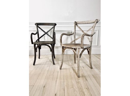 Two Restoration Hardware Madeleine Dining Armchairs - Wood And Cane