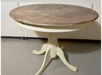 Small Round Distressed White With Natural Wood Top Pedestal Table