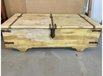 Large Heavy Wood Coffee Trunk With Metal Strapping