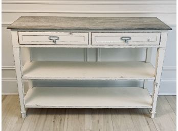 Distressed White And Grey Console Table - 2 Drawers