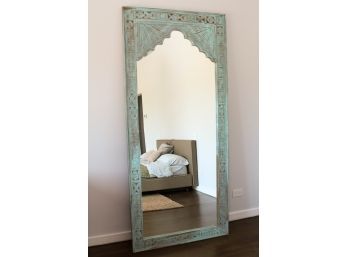 Tall Moroccan Mirror With Painted Aqua Wood