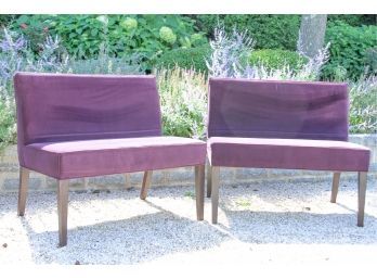 Pair Of Custom Purple Velvet Short Benches