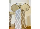 Pair Of Safavieh Ceramic  Grey And Cream Table Lamps With Linen Shades