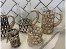 Collection Of Amanda Lindroth Ice Tea Glasses, Island Wrapped Pitchers And Island Wrapped Candleholders