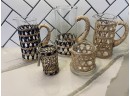 Collection Of Amanda Lindroth Ice Tea Glasses, Island Wrapped Pitchers And Island Wrapped Candleholders