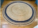 Small Round Jute Area Rug With Navy Accent - No Label