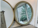 Pair Of Round Gold Wall Mirrors - Metal And Wood