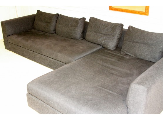 Black Cotton Tweed Modern Sectional With 4 Back Pillows