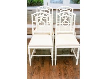Set Of 4 Calypso Painted White Wood Dining Chairs - Muslin Seats