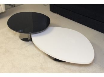 Modern Pair Of Black And White Coffee Tables With Chrome Bases