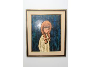 Oil On Canvas - Girl With Braids - Signed Pandro Augustini