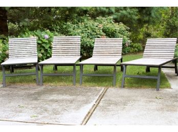 Set Of 4 Teak And Iron Patio Lounges