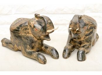 Pair Of Decorative Elephants With Jeweled Backs That Open