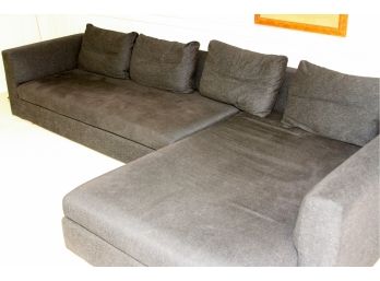 Black Cotton Tweed Modern Sectional With 4 Back Pillows
