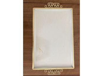Vintage Moire Glaze Kyes Handmade Rectangular Tray - Cream With Gilt Handles