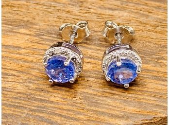 Blue Tanzanite Rhodium Over Sterling Silver Stud Earrings 1.76ctw