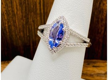 Blue Tanzanite Rhodium Over Sterling Silver Ring 1.26ctw Size 6