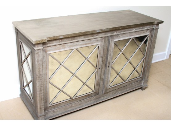 Metal Top Sideboard With Wood And Mirror Base