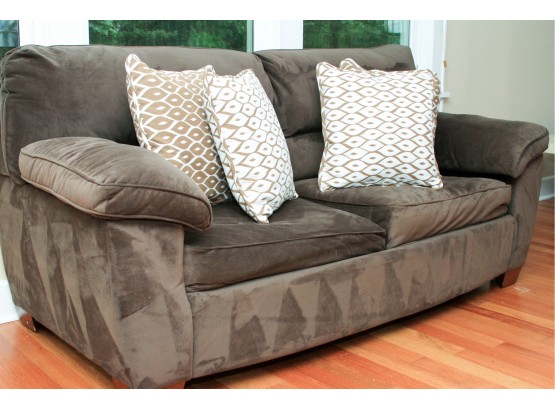 Brown Velvet Sleeper Love Seat With Attached Back Cushions