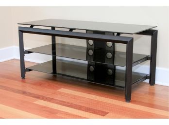 Black Metal And Tempered Glass Media Console - 3 Shelves