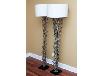 Pair Of Driftwood Standing Lamps With Shades