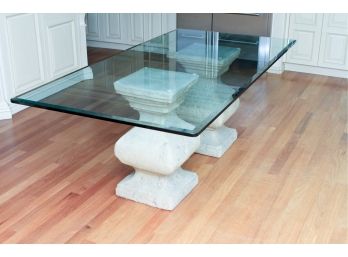 Kreiss Rectangular Glass Dining Table With Beveled Edge On 2 Vesuvius Dining Base