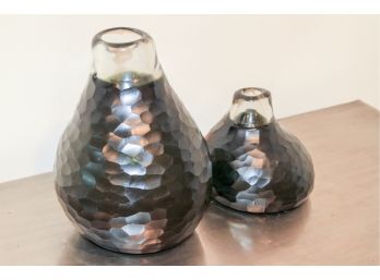 Pair Of Decorative Glass And Black Vases
