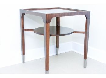 Square Wood Side Table With Brushed Nickel Feet