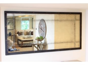 Large Smoked Glass Mirror With Wood Frame With Screwhead Detail