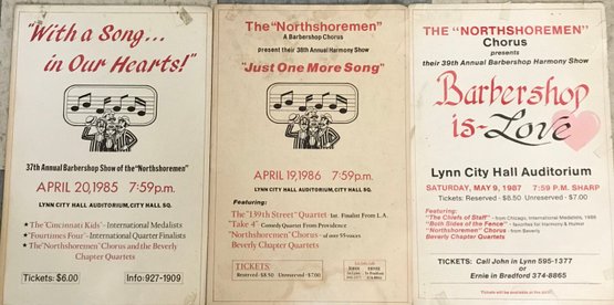 3 Pcs From The 'NORTHSHOREMEN' Barbershop Chorus Annual Show Broadsheets 1985-1987