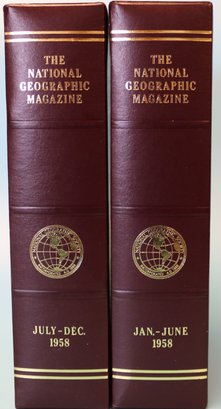 National Geographic Magazines, 11 Months 1958 In Two Leather Bound Slip Covers