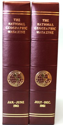 National Geographic Magazines, Full Year 1961 In Two Leather Bound Slip Covers