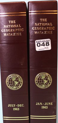 National Geographic Magazines, Full Year 1963 In Two Leather Bound Slip Covers