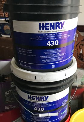 2 New Unopened 4-gallon Buckets Henry 4:30 Clear Thin Spread Tile Adhesive