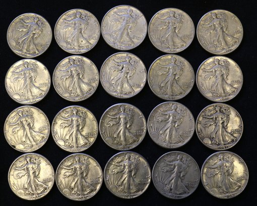 Roll Of 20 Silver United States 1941-P Walking Liberty Half Dollars - Circulated - Some Better Condition