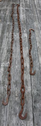 Three Iron Antique Chains With Hooks - 2- 10' - 1 - 45'