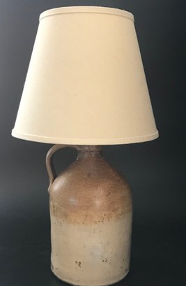 Vintage Salt Glazed Crock Make Into Table Lamp, Crock 5.5' Diam. X 10.5'H X 18' To Shade Top