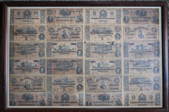 Framed Group Of Confederate Currency - Reproductions