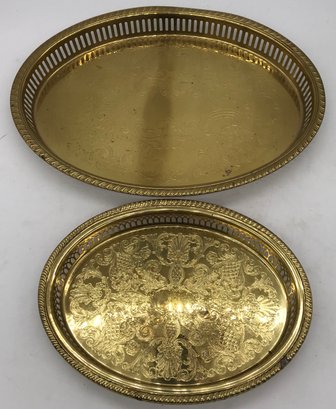 Vintage Pair Pierced Sided Oval Serving Trays, Largest 16' X 11-5/8' X 1.5'H