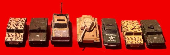 7 Pcs Vintage Cast Metal Military Cars, Jeeps, Tanks & Trucks, Matchbox & Majorette Brands