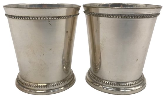 Pair Matching Silver Plated Traditional Mint Julep Cups