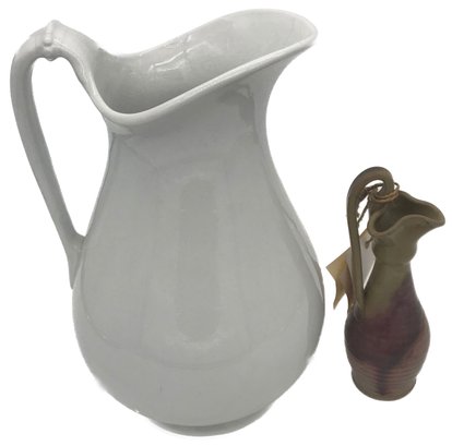 2 Pcs Lot - T&R Boote Royal Premium Ironstone Pitcher And Certified Rebeccas Pottery Pitcher